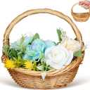 POPETPOP Wicker Picnic Basket with Handle, Empty Organiser to Fill Picnic Hamper Wedding Flower Girl Baskets for Garden, 8.66x7.07x7.87 Inches