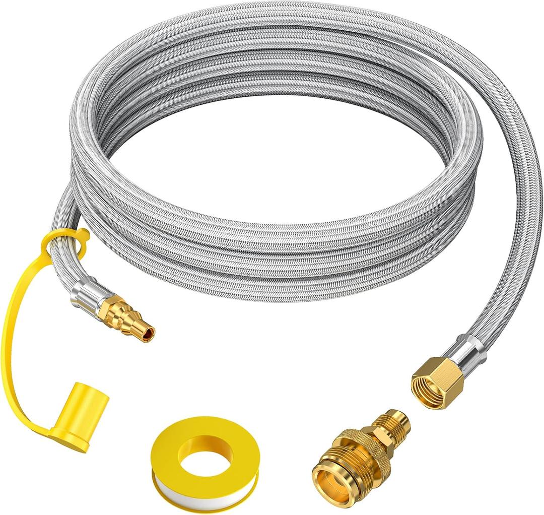 7FT 1/4'' Quick Disconnect Connect Propane Hose for RV to Grill, with Adapter Connects 1 LB Portable Appliance for Blackstone Griddle, Weber Q, Coleman Grill, Buddy Heaters and More, 3/8" Female Nut