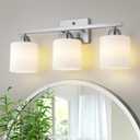 Mecgirn Stainless Steel Milk Glass Vanity Lights for Bathroom, 3 Light Brushed Nickel Bathroom Light Fixtures Over Mirror, Ceramic E26 Sockets Wall Mounted