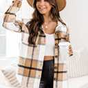 Beaully Women's 2025 Fall Clothes Plaid Shacket Jacket Long Sleeve Button Down Flannel Shirts Fashion Jacket (X-Large, Khaki)