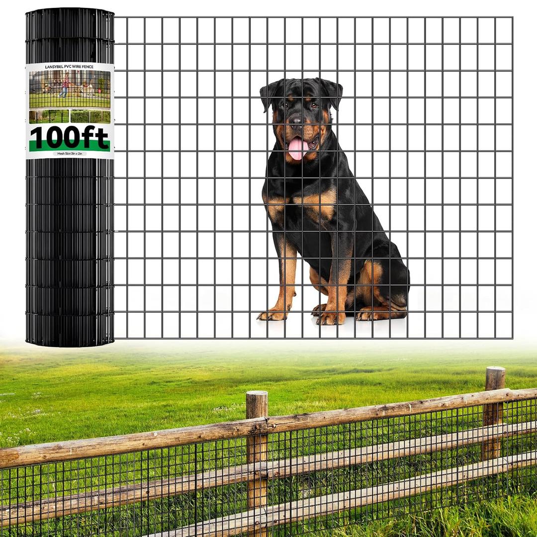 Welded Wire Fence, 100ft(L) x 48inch(H) PVC Anti-Rust Coated Wire Mesh, 2 Inch x 3 Inch 16GA Garden Edging Border, Roll Metal Animal Barrier for Yard Vegetable Plant Protection Poultry Netting