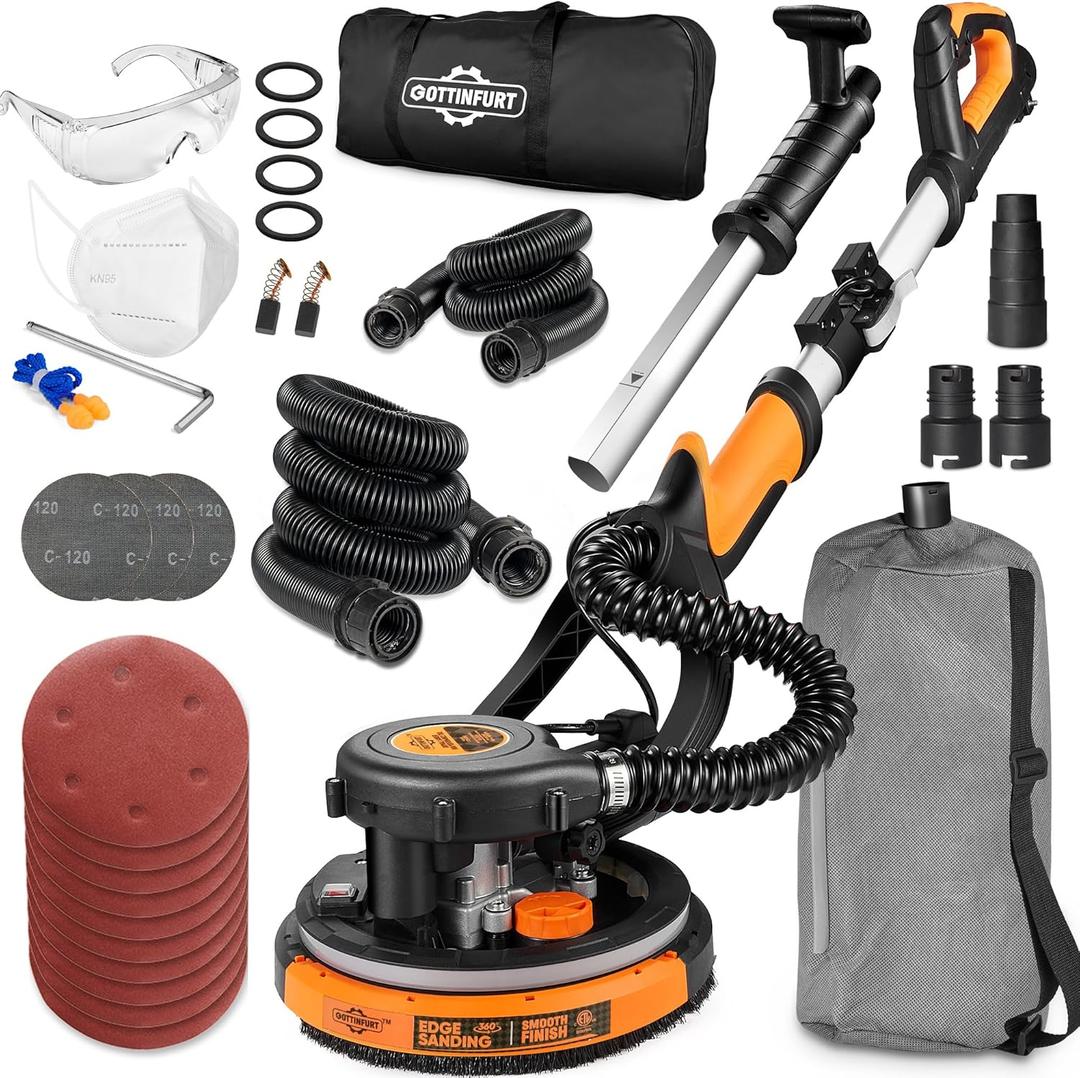 5  Drywall Sander, 780W Electric Power Drywall Sander with Vacuum, Dry Wall Sander with Extendable Handle, 7 Variable Speed 900-1800RPM, 95.5% Dust Removal for Popcorn Ceiling