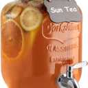 1 Gallon Drink Dispenser with Spigot 18/8 Stainless Steel  Airtight & Leakproof Glass Sun Tea Jar with Anti-Rust Lids, Beverage Dispenser for Parties - Laundry Detergent Holder (Single, Silver)