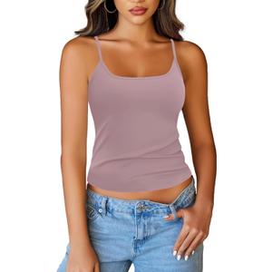 Totatuit Women Tank Top with Adjustable Spaghetti Straps Slim Fitted Scoop Neck Camisole Tops Summer Cropped Cami Top (XS)