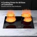 4 Burner Electric Cooktop, 24 Inch Built-in Electric Stove Top, 220-240v Radiant Cooktop with Child Lock, Touch Control, Residual Heat Indicator, Overheat Protection, Hard Wire (No Plug), 4 Burners - 24 Inch - 6000w