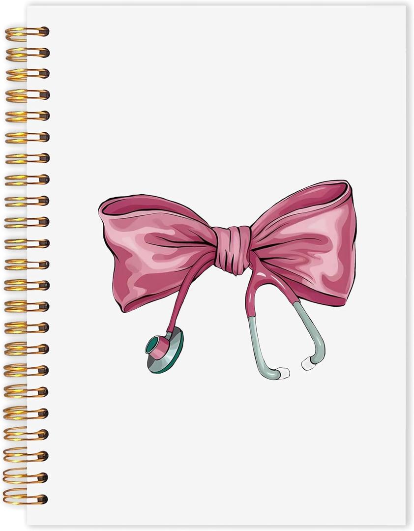 2 x Coquette Pink Bow Nurses Spiral Notebook, Nurse Appreciation Gifts Journaling Notebooks, Nurse Week Day Gifts Journal for Writing, Preppy Nursing Notebooks for Note Taking, 5.5x8.3 Inch