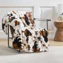 Cozy Bliss Cow Print Faux Fur Throw Blanket, Animal Printed Blankets Super Soft Warm Thick Fluffy Throws Home Decor for Couch Bed Sofa Women (Black&Brown Cow, 50x60 Inches)