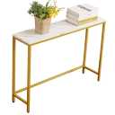 loglus Console Table for Entryway, Faux Marble MDF Sofa Table with Golden Frame (Single Layer, White Marble)