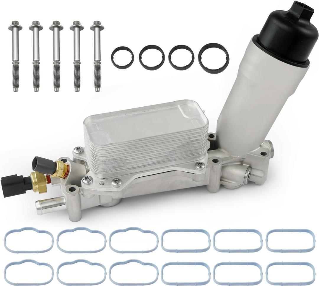 926-959 926-876 3.6L Upgraded Aluminum Engine Oil Cooler Filter Housing for 2011-2016 Dodge Journey Charger Challenger Caravan Durango Avenger Ram Jeep Wrangler Cherokee Chrysler 200 300 Town Country (Plastic Cap)