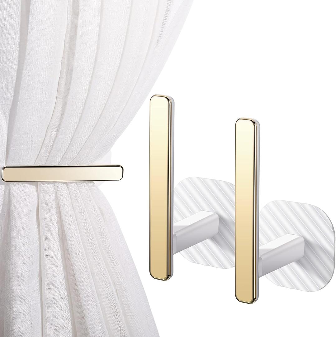 Queekay Curtain Holders Gold Curtain Holdbacks Self Adhesive Drapery Tiebacks L Shaped Hooks Nordic Style Window Treatment Holdbacks for Home Office Decor(White,2 Pcs)