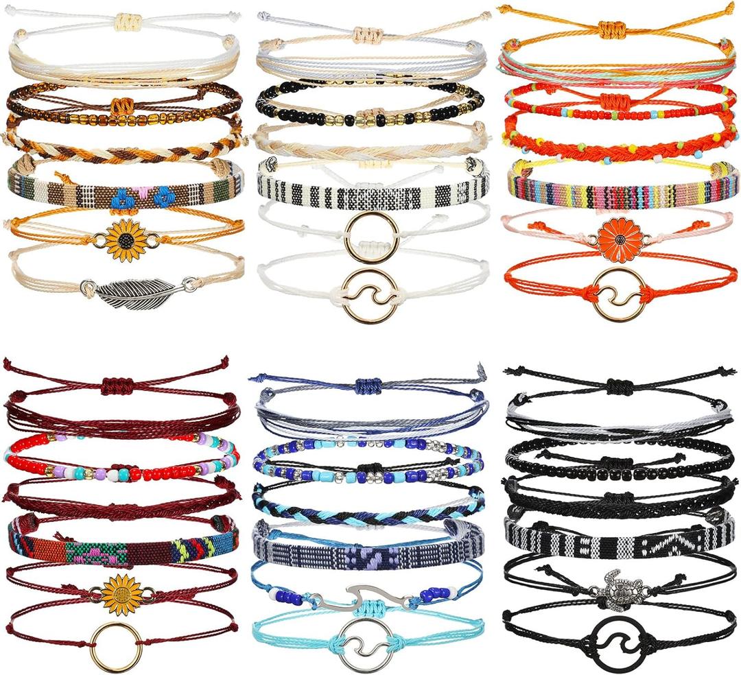 Yinkin 36 Pieces Boho Surfer Bracelet Ankle for Women Waterproof Unisex Ethnic Ankle for Women and Men Handmade Summer Beach Bracelet Jewelry String Rope Ankle Bracelets Gifts