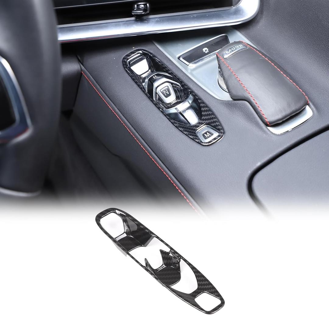 Gear Shift Panel Trim Cover Compatible with Chevrolet Corvette C8 2020-2026, ABS Center Console Shifter Panel P D Auto M Button Trim Frame (Carbon Fiber Pattern)