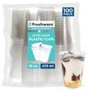 Freshware Clear, Heavy-Duty 16 oz Disposable Plastic Cups, BPA Free (100 Pieces)