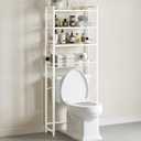 Over The Toilet Storage Rack, Bathroom Organizer with 3 Shelves & Basket, Space Saver Over Toilet Shelf with Adjustable Hooks, White, 24.8 inches x 9.84 inches x 68.11 inches