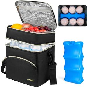 Breastmilk Cooler Bag with Ice Pack, Insulated Baby Bottle Tote Bags Fits 6 Baby Bottles Up to 9 Ounce, Double Layer Breastmilk Case
