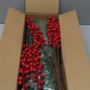 25 Pcs Christmas Norfolk Pine Branches with Red Berry Stems, 19" Extra Long Fake Greenery Norfolk Pine Stems Sprigs, Artificial Xmas Branches Plants Pine Leaves for DIY Craft Garland Home Decor