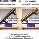 10 Pack Bronze Solid Cabinet Handles Drawer Pulls, 7.38-inch/187mm Length (5-inch Hole Center) Door Handle (1/2-inch Diameter) Kitchen Stainless Steel Cabinet Hardware Handle, Oil-Rubbed Bronze