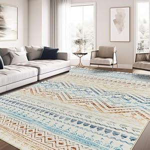 Living Room Rugs Area Rug :8X10 Large Soft Machine Washable Geometry Farmhouse Neutral Stain Resistant Indoor Floor Rug Carpet for Bedroom Under Dining Table House Decor Home Office - Rainbow