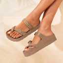 Goosecret Women's Platform Sandals with Arch Support Comfortable Foam Slides Summer Beach Sandals with Adjustable Buckle (Beige)