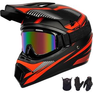 Yesmotor Youth Dirt Bike Helmet Set Includes Gloves, Goggles, Mask, Ideal Helmet for Kids 8-14, Premium Safety Gear for Dirt Bike Helmets Enthusiasts - DOT Approved (Red,M)