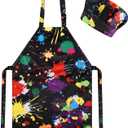 CHRORINE Kids Chef Apron and Chef Hat Set Girls Boys for Cooking Baking Art Painting Activity