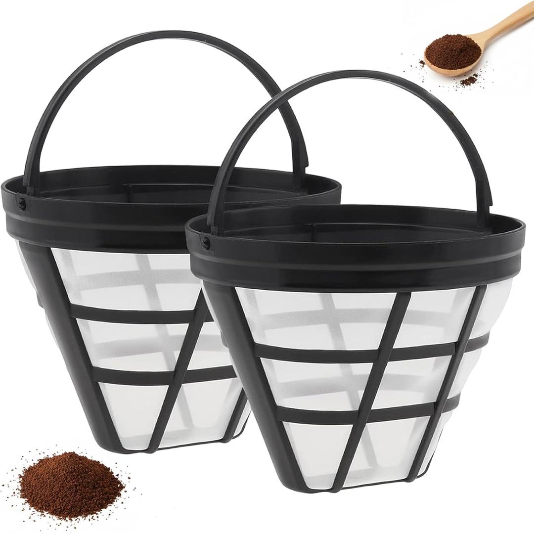 2 Pack Reusable Cone Coffee Filter #4, Washable Fine Mesh Permanent Replacement coffee filters Basket for Most 8-12 Cup Drip Coffee Makers, Compatible with Coffee Bar Brewer and Machine Accessories