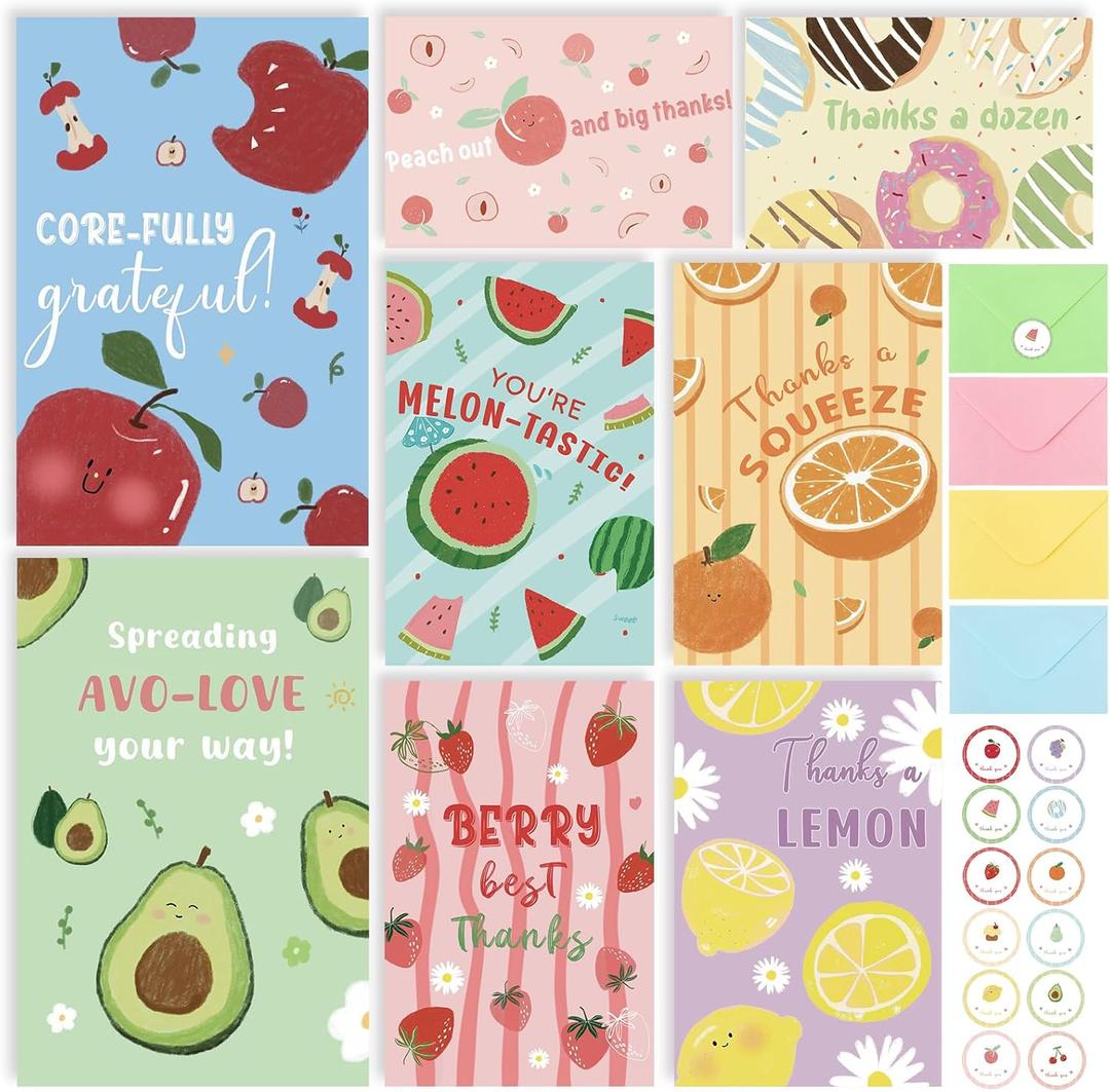 3 x Funny Thank You Cards with Envelopes & Stickers, 24 Bulk Thank You Cards Notes for Kids Baby Shower, 8 Cute Designs 4x6 in,Assorted Greeting Cards for Graduation Teachers Business Employee Appreciation