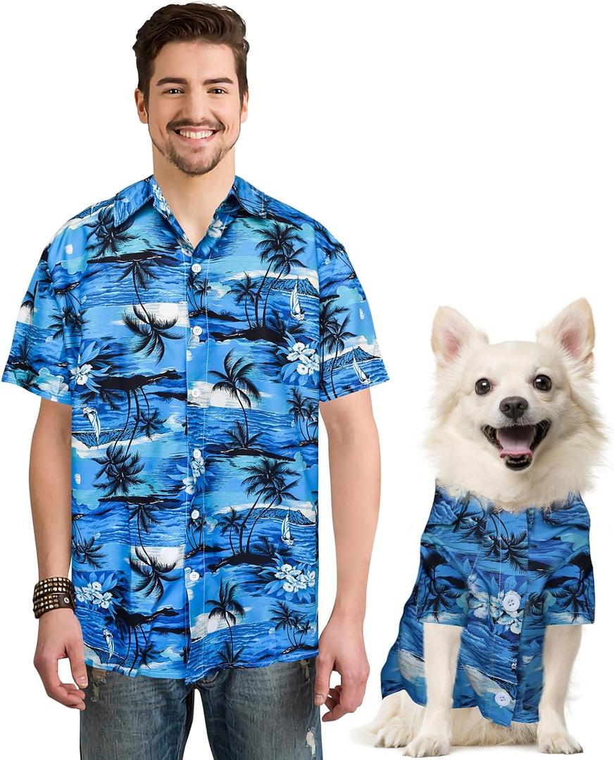 Dog Shirts Hawaiian Shirt for Small Medium Large Dogs Matching Dog and Owner Short Sleeves Beach Shirt Owner and Pet Shirts are Sold Separately (Blue1 Only for Pet, XX-Large)