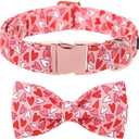 Lionet Paws Valentines Dog Collar Bowtie, Dog Bowtie Collar with Metal Buckle for Dogs, Adjustable Comfortable Dogs Collars Girl Boy, XL, Neck 16-26 in (Red Pink Hearts)