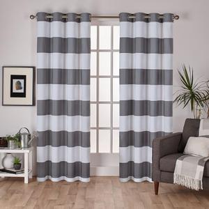 EXCLUSIVE HOME Surfside Cabana Stripe Cotton-Rich Grommet Top Light Filtering Curtain Panel Pair, 54"x84", Black Pearl