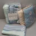 Greenland Home Maui Embroidered Coastal Quilt and Pillow Sham Set with Decorative Pillows, King/California King (5-Piece) (Blue)