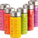 Sursip Glass Juice Bottles 6 Pack 12 oz Wide Mouth Borosilicate Glass Bottles with Lids Heat-Resistant, Leakproof, BPA Free, Reusable for Juicing, Smoothies, Milk, Protein Drinks, Water