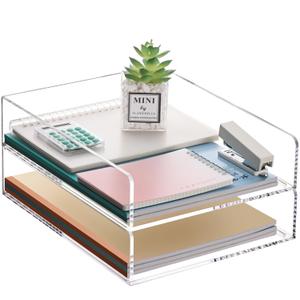 Paper Organizer Letter Tray, Clear Acrylic Paper Tray, School Teacher Office Supplies Organization, Stackable Desk File Organizer, Classroom Decor and Accessories-2 Pack