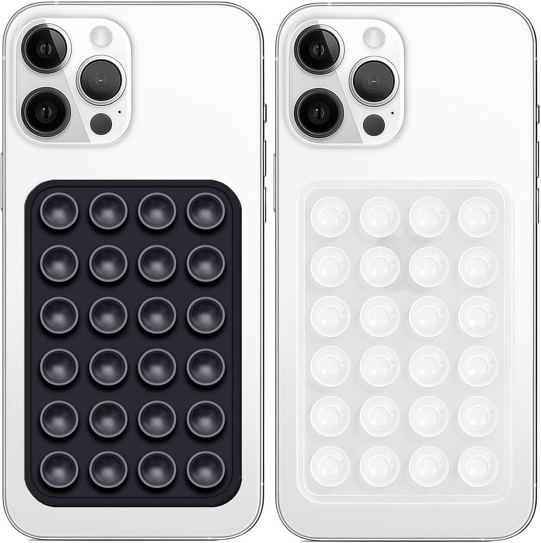Anteel 2 Pack Silicone Suction Phone Case Mount, Non Slip Sticky Grip for Cellphone, Silicon Adhesive Suction Cup Mount, Strong Grip Holder for Selfies and Videos (Black&Translucent)