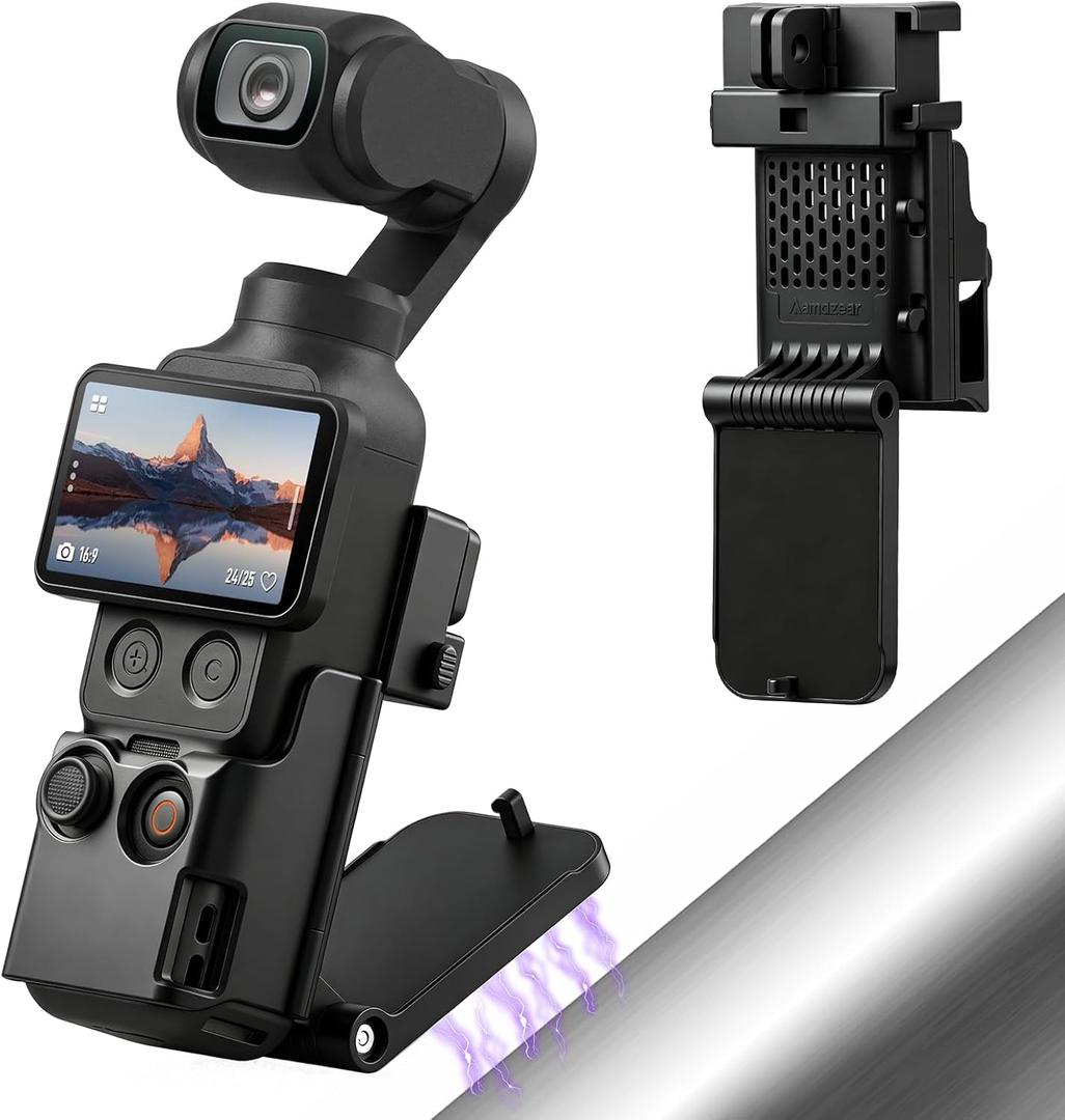 AMAZEAR Magnetic Mount Stand Compatible with DJI Osmo Pocket 4/3/Xtra Muse, Pocket4 Accessories Adapter Clamp Magnet Suction Case Holder on Desktop/Vertical Surface, 180 Adjustable Handle, Black