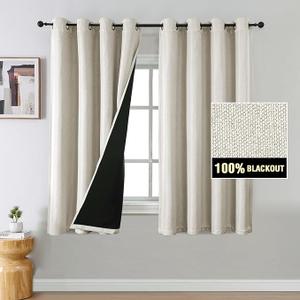 FantasDecor Thermal Linen Textured Blackout 100% Curtains 52x63 Inch Curtain for Bedroom Blackout Window Drapess Grommet Top Curtains, Heather Natural, 1 Pack 