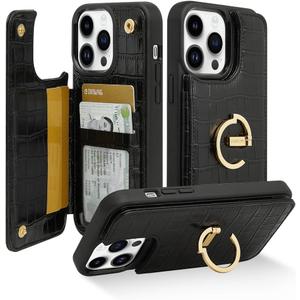 CUSTYPE for iPhone 14 Pro Max case Wallet with Card Holder, 180 Rotation Ring Holder Stand Card Slots Case, Leather Double Snap Cover with Wallet for iPhone 14 pro max 6.7 "-Black