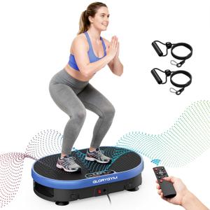 Vibration Plate Exercise Machine with Resistance Bands for Weight Loss, 120 Speed Levels, Remote Control, Compact Home Gym Equipment (Blue)