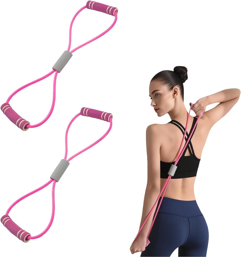 2PCS Figure 8 Resistance Band, Figure 8 Resistance Band with Handles, Stretch Fitness Strap for Full-Body Workouts, Strength Training, Flexibility, Exercise Elastic Rope for Home&Gym-Pink