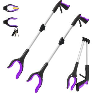 2 Pack 32 inch GrabRunner Heavy Duty(up to 10 lbs) Reacher Grabber Tool with Strong Magnetic (New Purple)