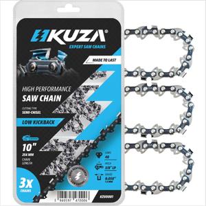 Premium 10 Inch Chainsaw Chain 3/8" LP Pitch, 050" Gauge, 40 Drive Links, German Steel, fits MAKITA, ECHO, Remington RM1035P, Worx WG309, Sun Joe SWJ803E, Craftsman - and more - S40 (3 Chains)