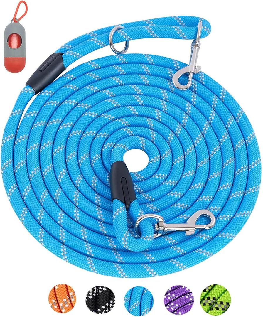 Long Rope Leash for Dog Training 16FT 30FT 50FT 100FT, Reflective Threads Check Cord Recall Training Agility Dog Lead for Large Medium Small Dogs, Dog Tie-out Cable for Playing, Camping, or Backyard (30FT* 1/3inch, Blue)