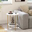 Side Table, Round End Table with 2 Storage Shelves, Compact Living Room Accent Table, Space-Saving Small Bedside Table, 18x18x22in, Marble White, Large