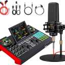 Podcast Equipment Bundle,with 3.5mm Condenser Microphone & Live Sound Card - Audio Mixer for Streaming, PC/Mobile Live Singing, Gaming Content Creators, Soundboard with USB Computer Interface
