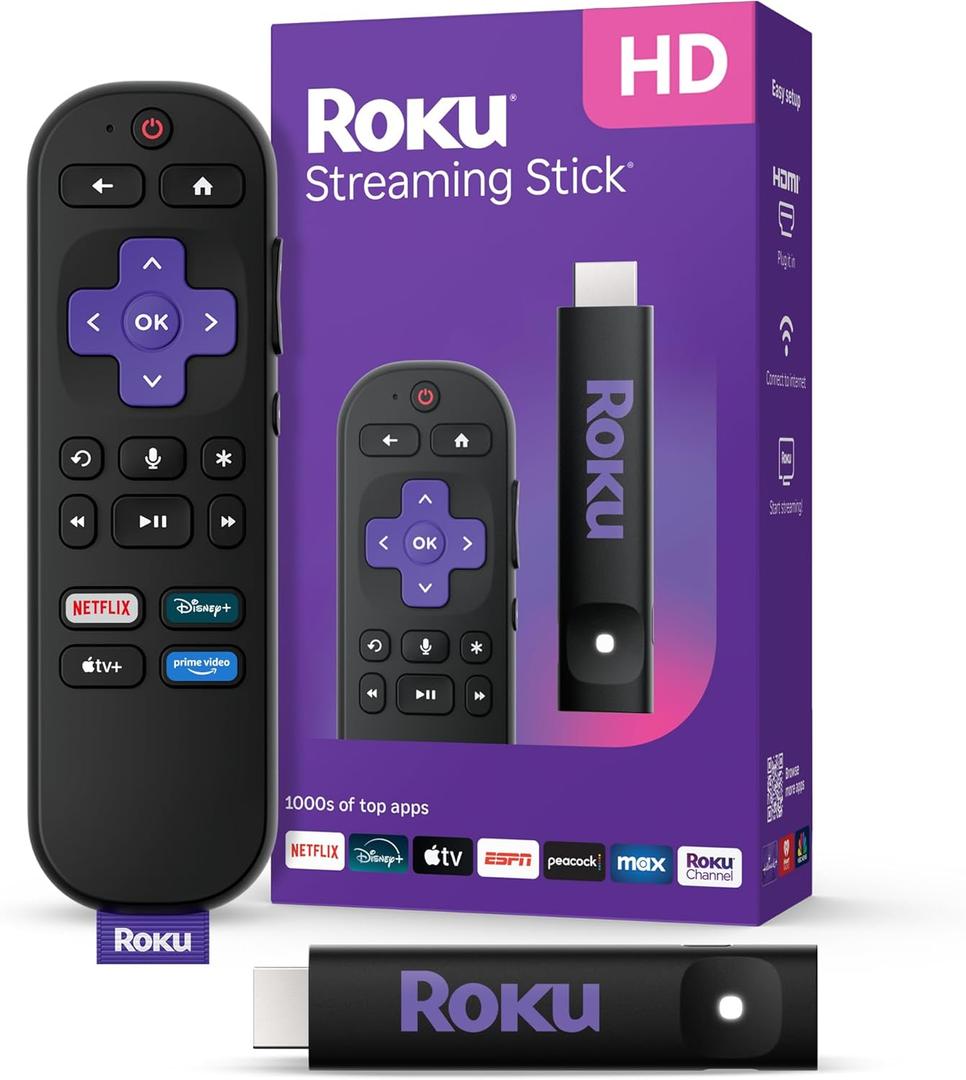 Roku Streaming Stick HD 2025  HD Streaming Device for TV with Roku Voice Remote, Free & Live TV