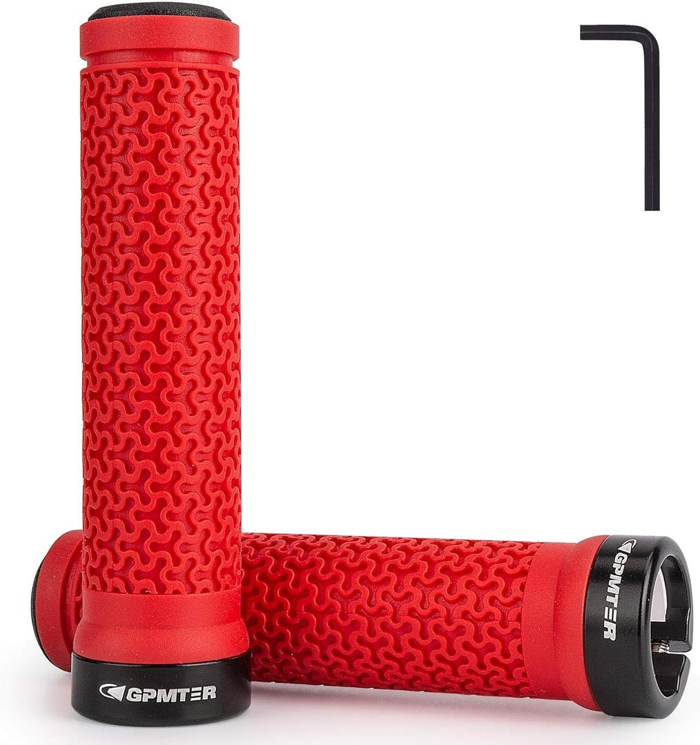 Bike Handlebar Grips, Single Lock on Bicycle Handle Bar, for BMX, Mountain, MTB, Beach Cruiser, Scooter, Folding Bike, Soft Non-Slip-Rubber Hand Grip Comfortable Ergonomic (Red)