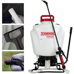 Chapin 61800 4-Gallon Made in USA Professional Backpack Sprayer with Brass Adjustable and Poly Fan/Cone Nozzles, Cushion Grip Shut-Off, 3-Stage Filtration System, Translucent White