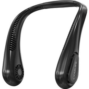 Bladeless Neck Fan, 5000mAh Rechargeable Battery Powered, 3 Speeds, Angle Adjustable, Hand-free Portable Neck Fan for Both Outdoor & Indoor Use, UL Certified, Black