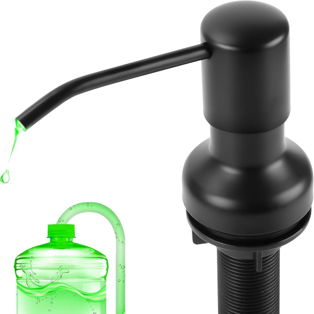 Soap Dispenser for Kitchen Sink, Sink Soap Dispenser with Longer Threaded Shaft Shank, 47" Extension Tube Connects Directly to Dish Soap Container, Wider Pump Head Base Black