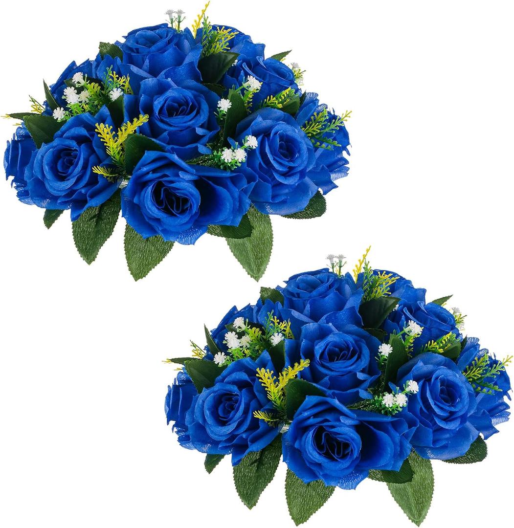 NUPTIO Flower Balls for Wedding Centerpieces - 2 Pcs 9.5 inch Diameter Fake Flower Ball Arrangement Bouquet Party Centerpieces for Tables - Royal Blue Rose Bouquet Centerpiece Flowers for Table